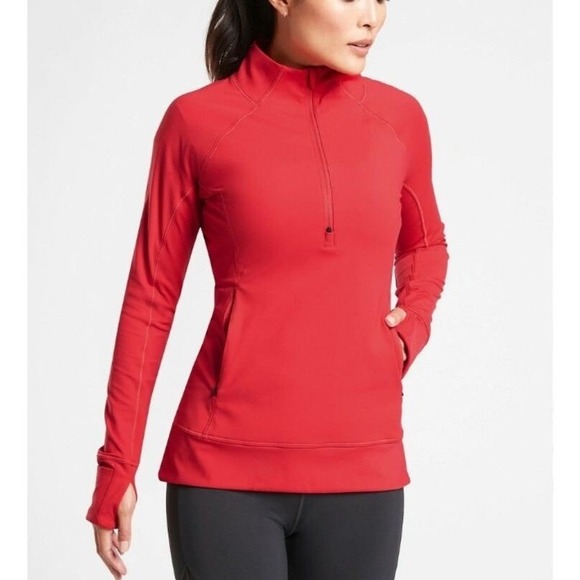 Athleta Tops - Athleta Whittier Peak Half Zip‎ Hibiscus Red Pullover Jacket Gym performance M